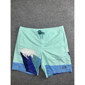 SAXX Board Shorts Mens 36 Green Surfer Wave Print Swim Trunks Lined Drawstring